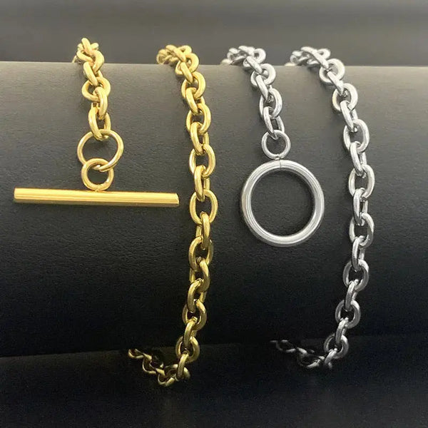 Lovcia Stainless Steel Vacuum Gold OT Chain Necklace Geometry-Necklaces-Gold-45cm-Gold