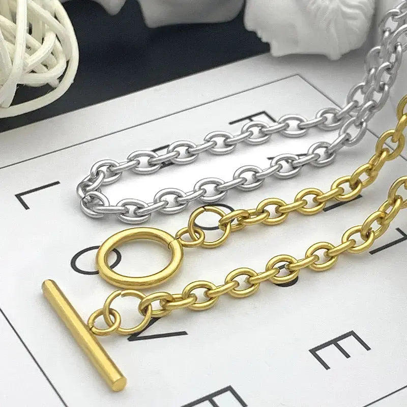 Lovcia Stainless Steel Vacuum Gold OT Chain Necklace Geometry-Necklaces-Gold-45cm-Gold