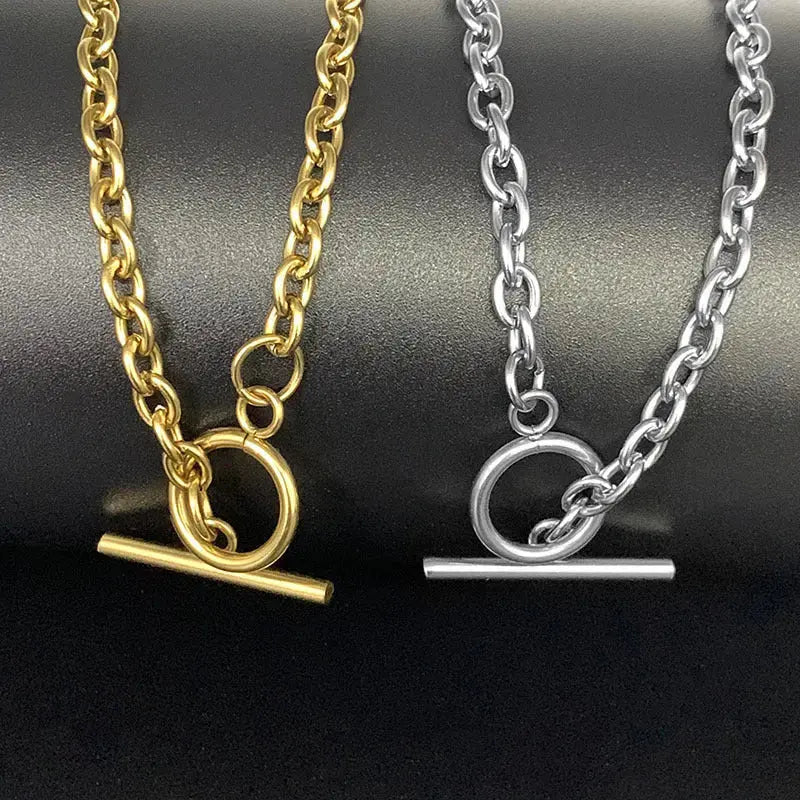 Lovcia Stainless Steel Vacuum Gold OT Chain Necklace Geometry-Necklaces-Gold-45cm-Gold