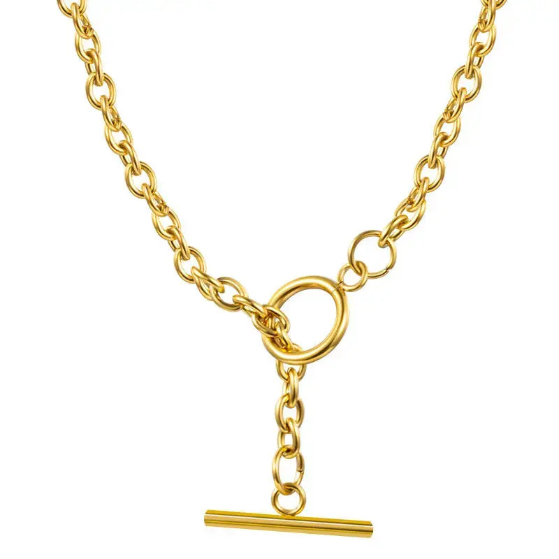 Lovcia Stainless Steel Vacuum Gold OT Chain Necklace Geometry-Necklaces-Gold-45cm-Gold
