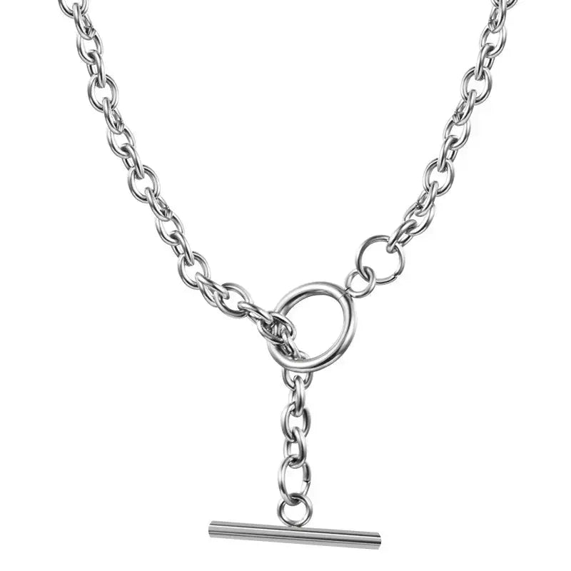 Lovcia Stainless Steel Vacuum Gold OT Chain Necklace Geometry-Necklaces-Silver-45cm-Silver