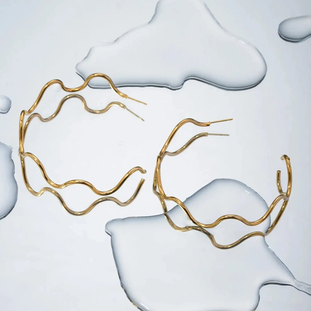 Lovcia Stainless Steel Wave Shape C-Hoop Earrings-Earrings-Gold-One Size-Gold