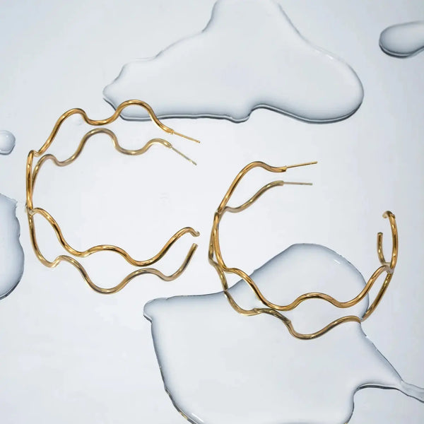 Lovcia Stainless Steel Wave Shape C-Hoop Earrings-Earrings-Gold-One Size-Gold