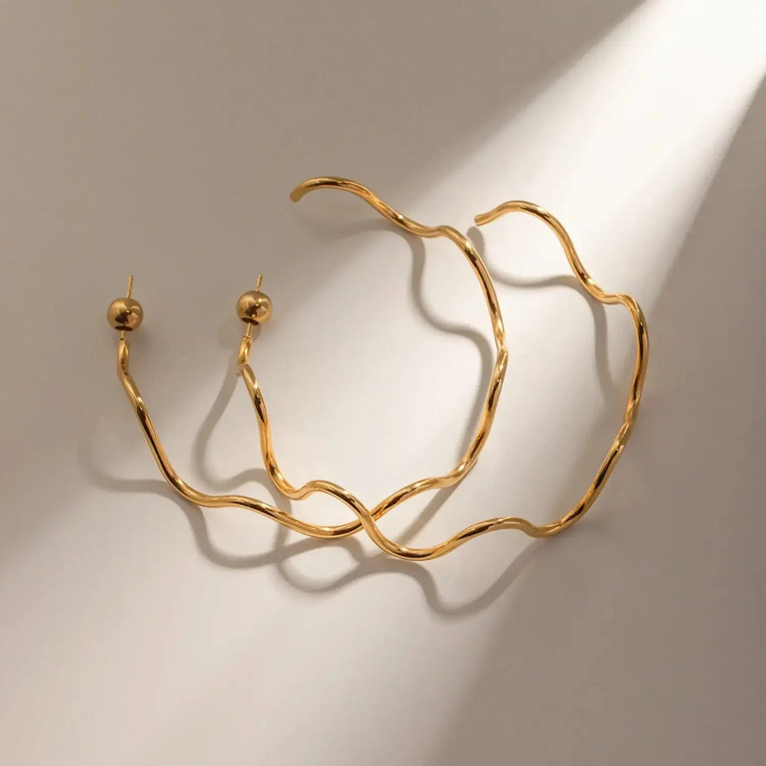 Lovcia Stainless Steel Wave Shape C-Hoop Earrings-Earrings-Gold-One Size-Gold