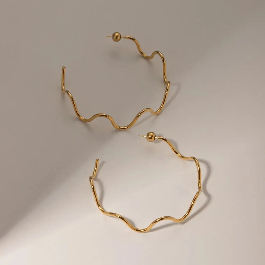 Lovcia Stainless Steel Wave Shape C-Hoop Earrings-Earrings-Gold-One Size-Gold