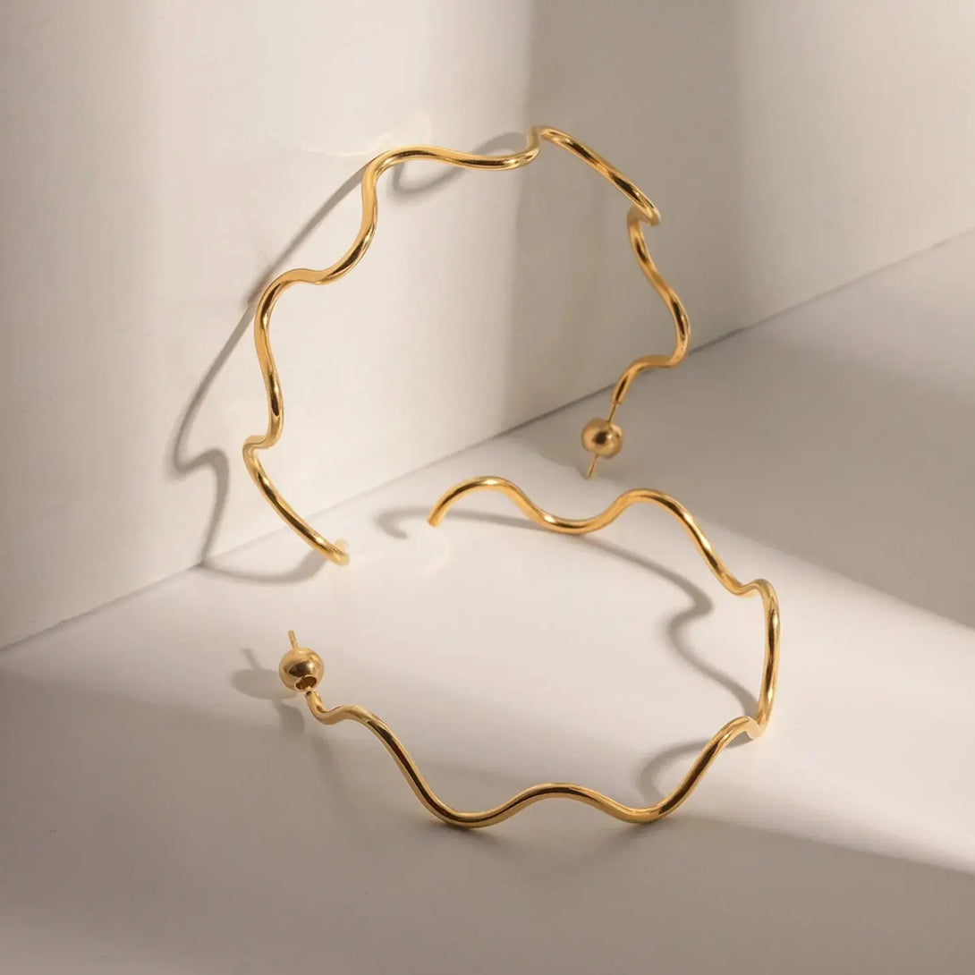 Lovcia Stainless Steel Wave Shape C-Hoop Earrings-Earrings-Gold-One Size-Gold
