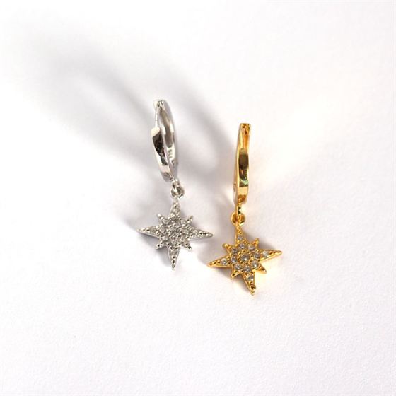 Lovcia Star CZ Leverback Earrings 925 Sterling Gold Tone-Earrings-Yellow Gold-