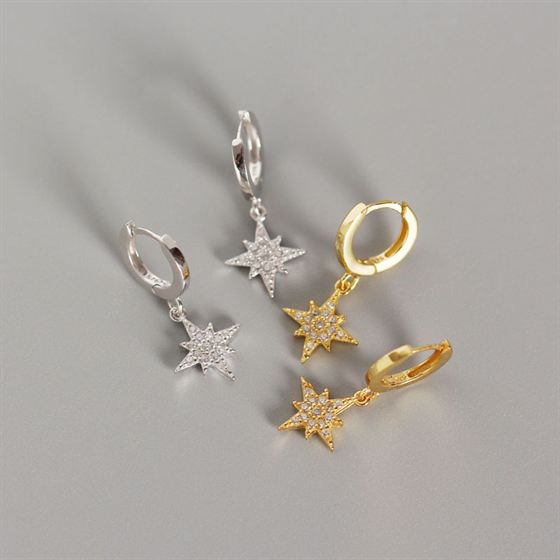 Lovcia Star CZ Leverback Earrings 925 Sterling Gold Tone-Earrings-Yellow Gold-