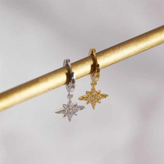 Lovcia Star CZ Leverback Earrings 925 Sterling Gold Tone-Earrings-Yellow Gold-