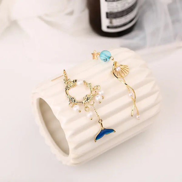 Lovcia Star-Shaped Asymmetric Alloy Earrings for Girls-Earrings-Gold-Ear pin-Gold