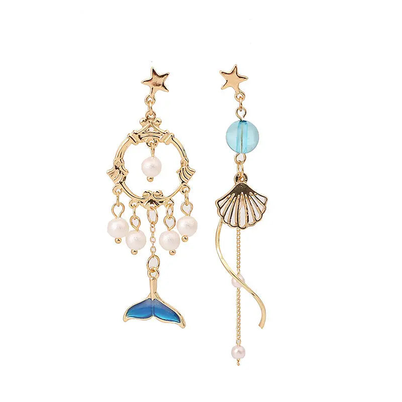 Lovcia Star-Shaped Asymmetric Alloy Earrings for Girls-Earrings-Gold-Ear pin-Gold