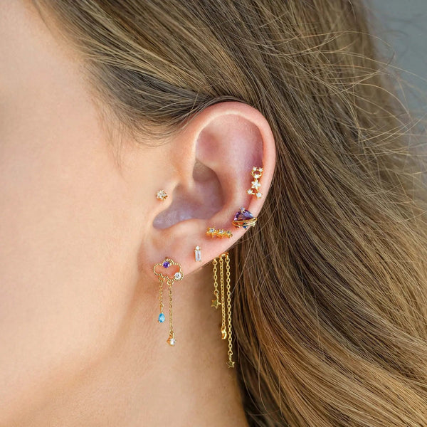 Lovcia Starry Moon Tassel Earrings for Women - Long Brass Silver Needle-Earrings-463Style-463Style