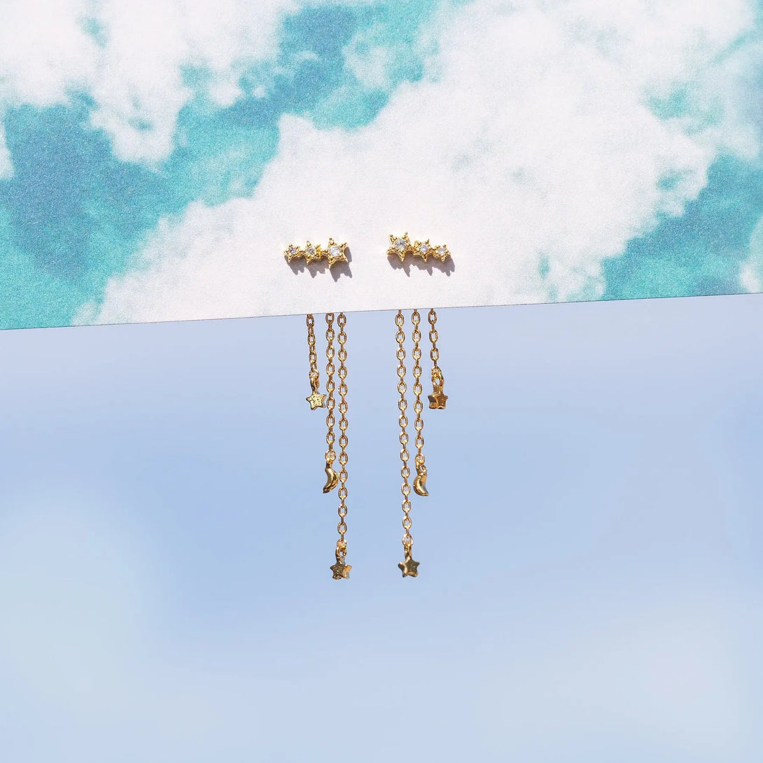 Lovcia Starry Moon Tassel Earrings for Women - Long Brass Silver Needle-Earrings-463Style-463Style