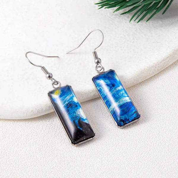 Lovcia Starry Night Vintage Rectangular Glass Dangle Earrings for Women-Earrings-Glass-Glass
