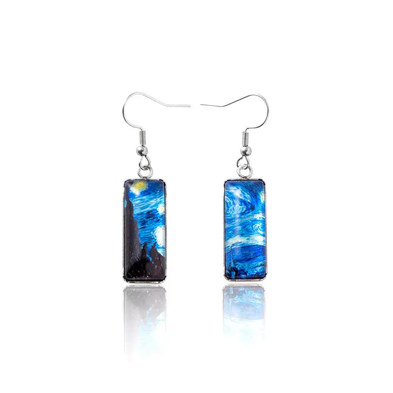 Lovcia Starry Night Vintage Rectangular Glass Dangle Earrings for Women-Earrings-Glass-Glass