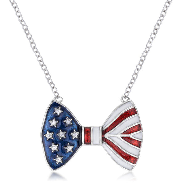 Lovcia Stars and Stripes Bow Tie Necklace with Enamel and CZ Accents-Necklaces-