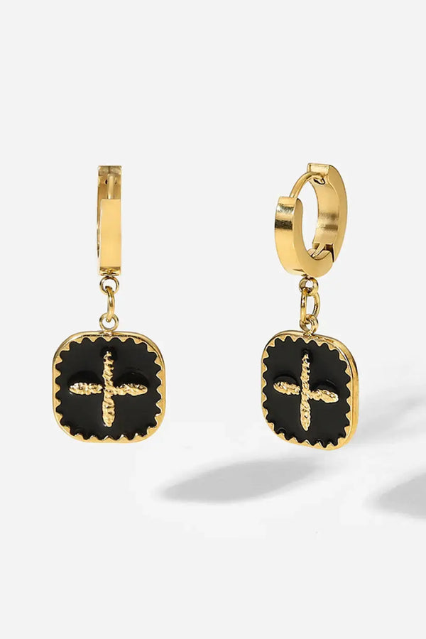 Lovcia Statement Square Plus Sign Earrings for Women-Earrings-Black/Gold-One Size-Black/Gold