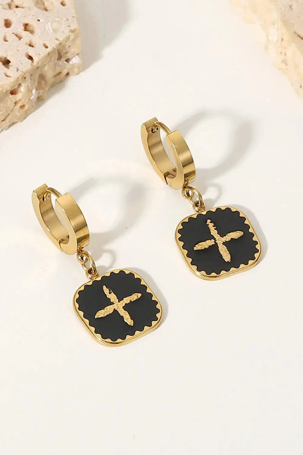 Lovcia Statement Square Plus Sign Earrings for Women-Earrings-Black/Gold-One Size-Black/Gold