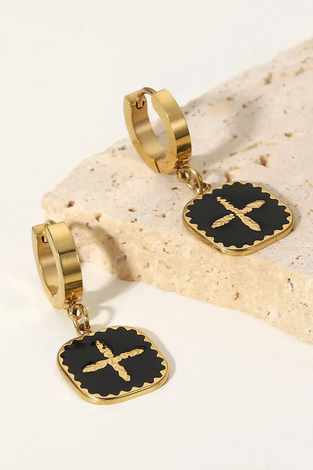 Lovcia Statement Square Plus Sign Earrings for Women-Earrings-Black/Gold-One Size-Black/Gold