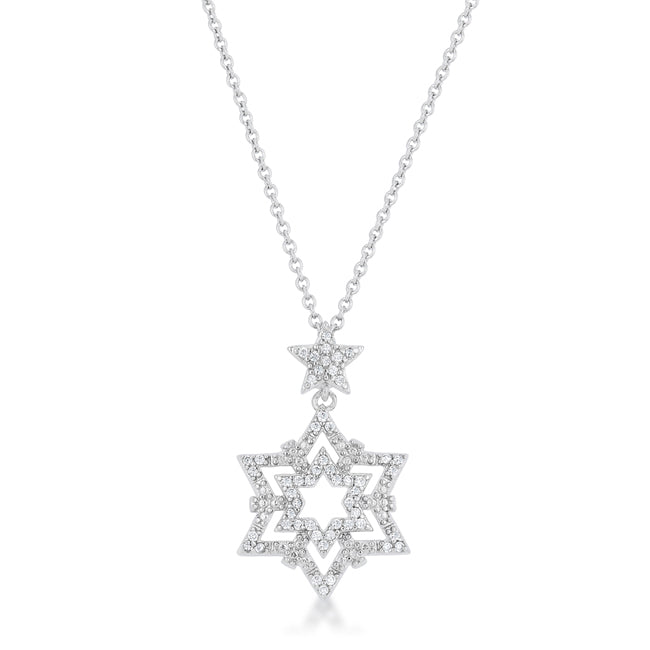 Lovcia Stella Starry Rhodium Necklace with 0.3ct CZ Drops-Necklaces-