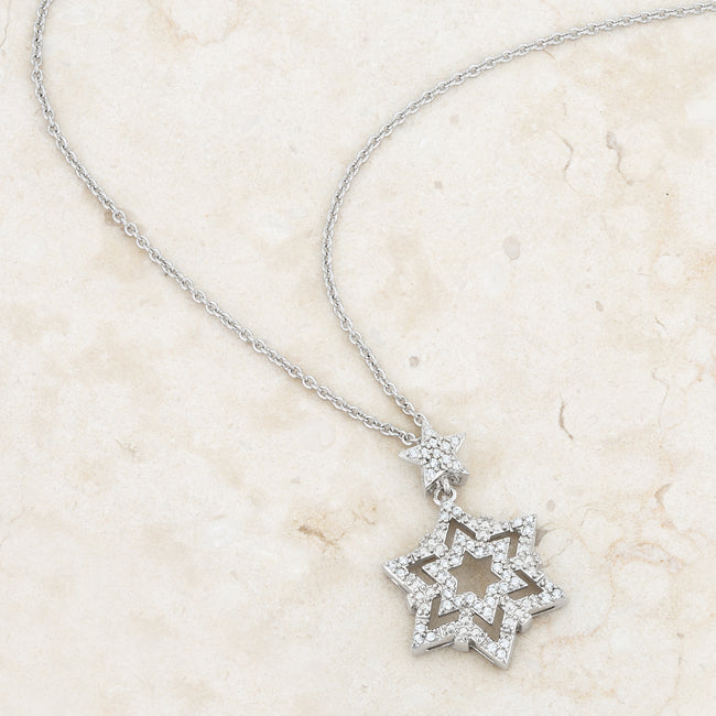 Lovcia Stella Starry Rhodium Necklace with 0.3ct CZ Drops-Necklaces-