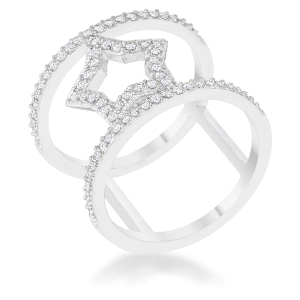 Lovcia Stellar Chic 0.75ct CZ Rhodium-Plated Star Ring-Rings-5-5