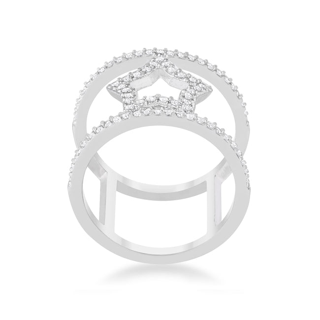 Lovcia Stellar Chic 0.75ct CZ Rhodium-Plated Star Ring-Rings-5-5