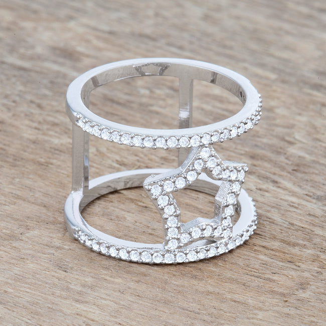 Lovcia Stellar Chic 0.75ct CZ Rhodium-Plated Star Ring-Rings-5-5