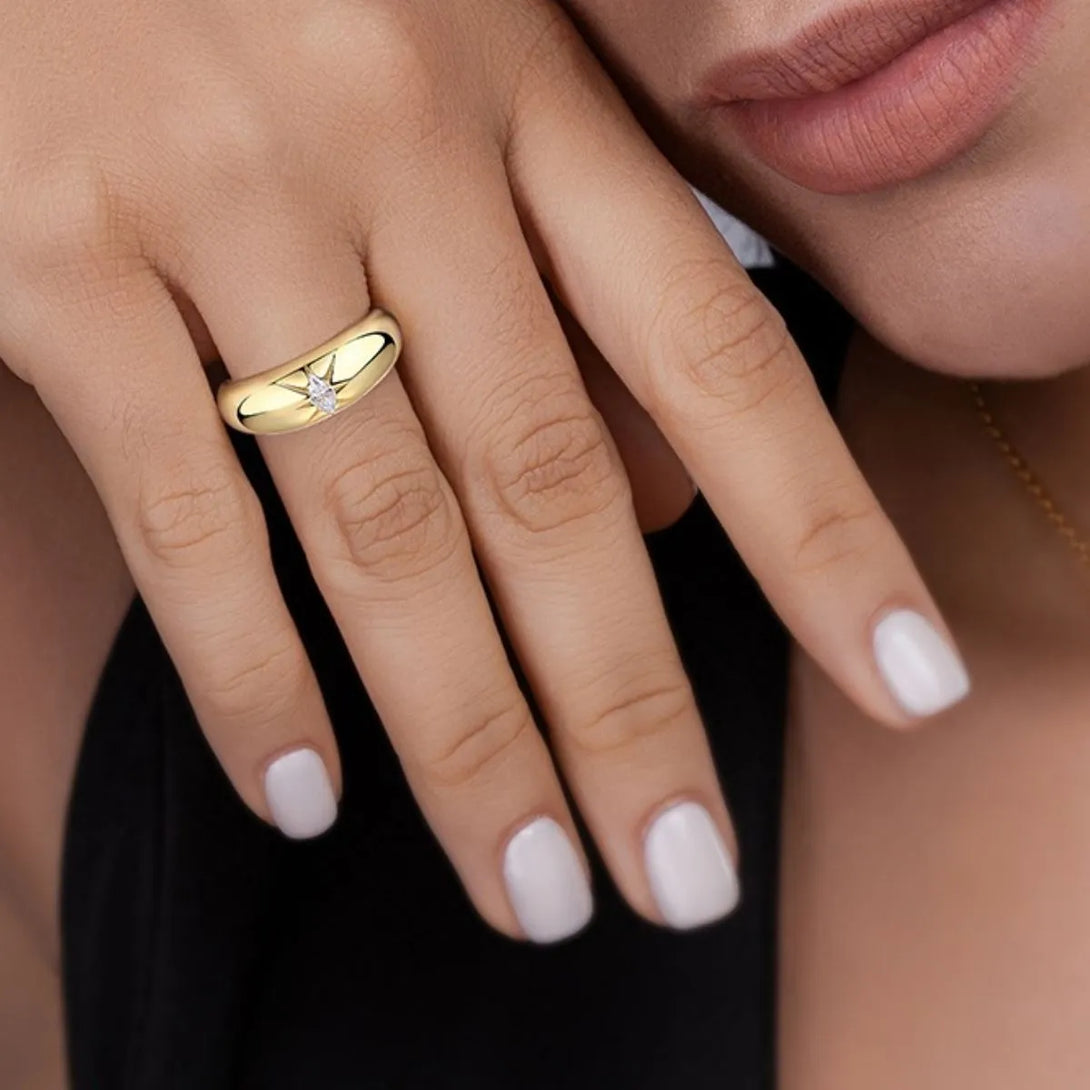 Lovcia Stellar Glow 925 Sterling Silver Moissanite Ring for Women - Gold-5- - Buy latest trendy Rings for Women and Girls