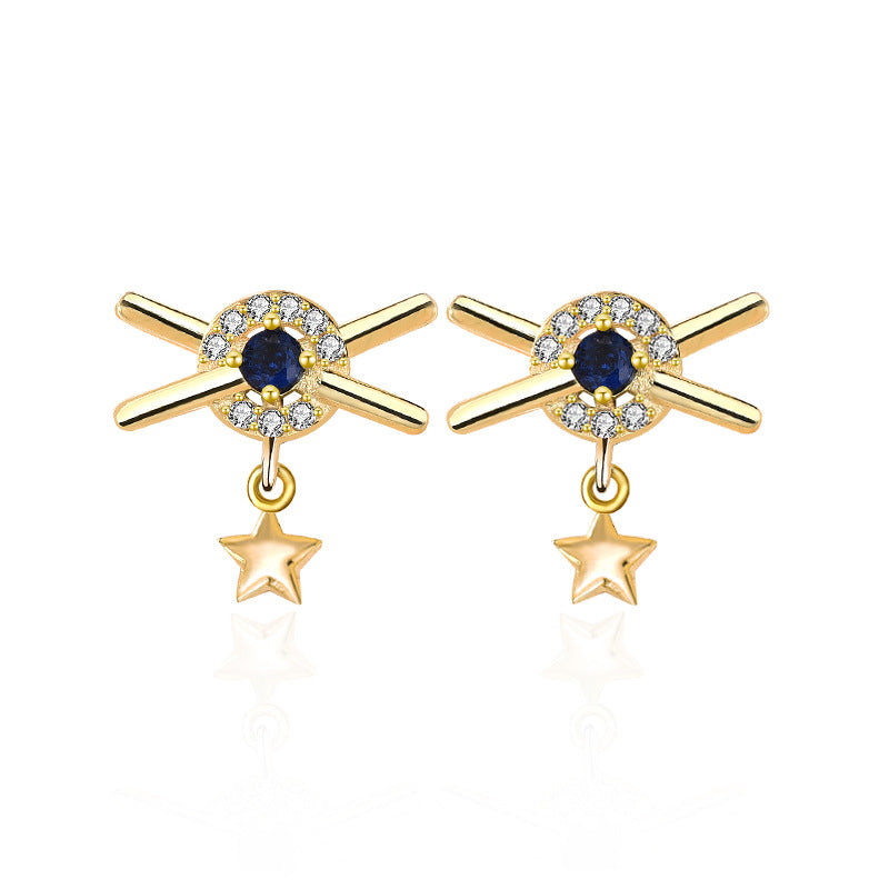Lovcia Stellar Sparkle 925 Sterling Silver CZ Dangle Earrings for Women-Earrings-Yellow Gold-Yellow Gold