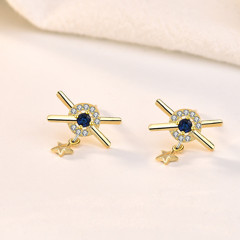 Lovcia Stellar Sparkle 925 Sterling Silver CZ Dangle Earrings for Women-Earrings-Yellow Gold-Yellow Gold