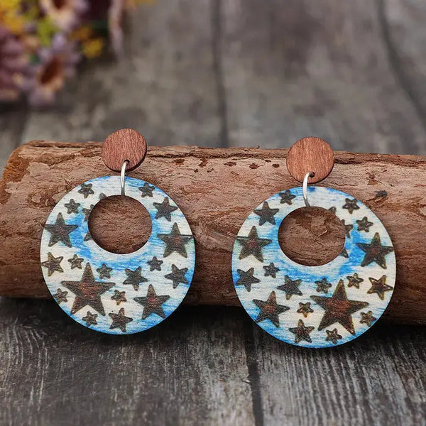 Lovcia Stellar Wooden Star Cutout Dangle Earrings for Women-Earrings-Multicolor-One Size-Multicolor