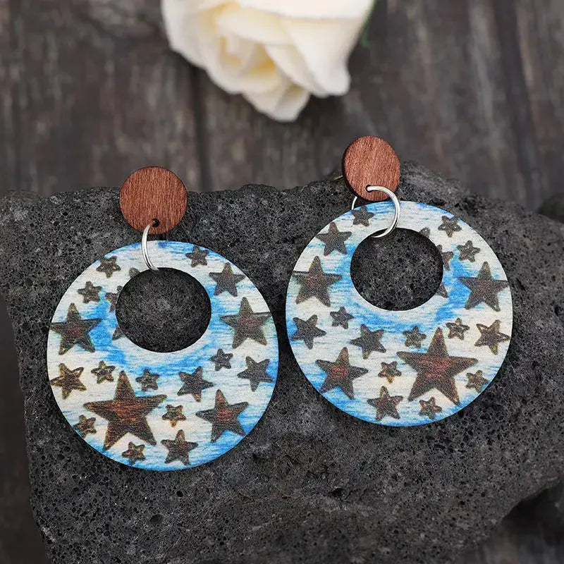 Lovcia Stellar Wooden Star Cutout Dangle Earrings for Women-Earrings-Multicolor-One Size-Multicolor