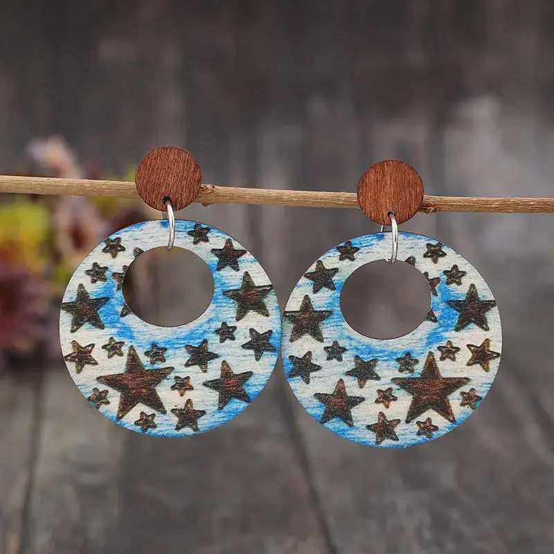 Lovcia Stellar Wooden Star Cutout Dangle Earrings for Women-Earrings-Multicolor-One Size-Multicolor