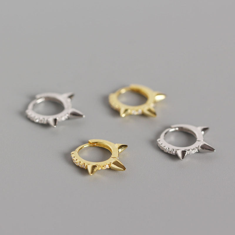 Lovcia Sterling Silver 12mm CZ Circle Horns Earrings Gold-Earrings-Silver-