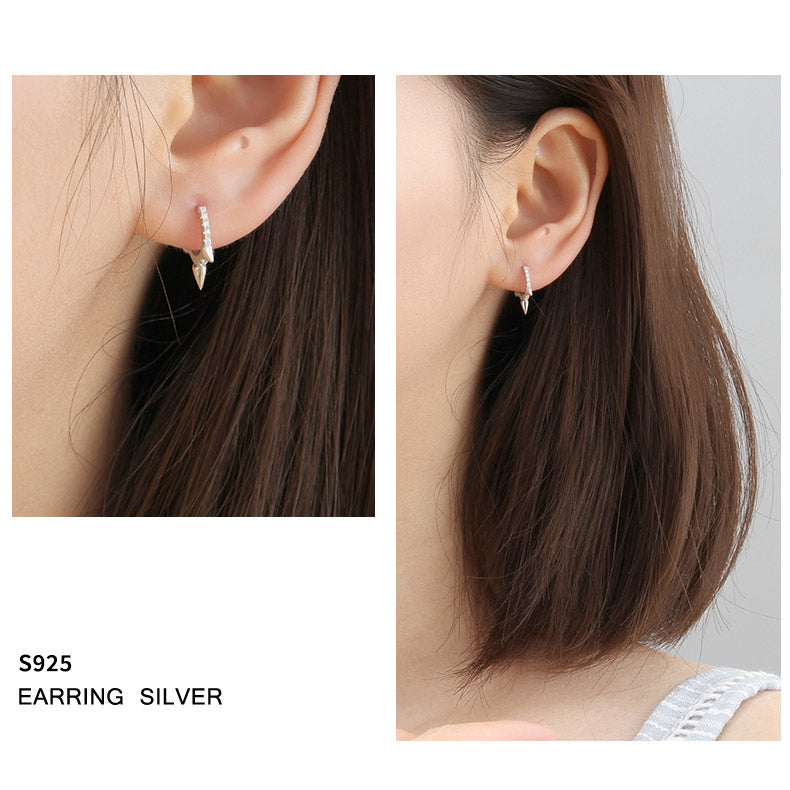 Lovcia Sterling Silver 12mm CZ Circle Horns Earrings Gold-Earrings-Silver-