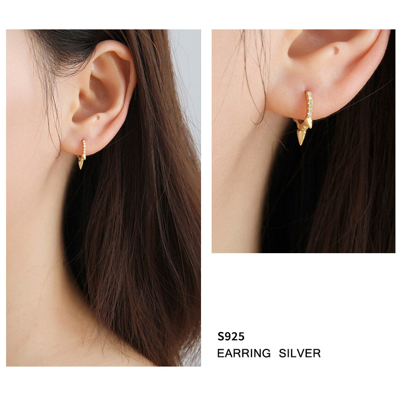 Lovcia Sterling Silver 12mm CZ Circle Horns Earrings Gold-Earrings-Silver-