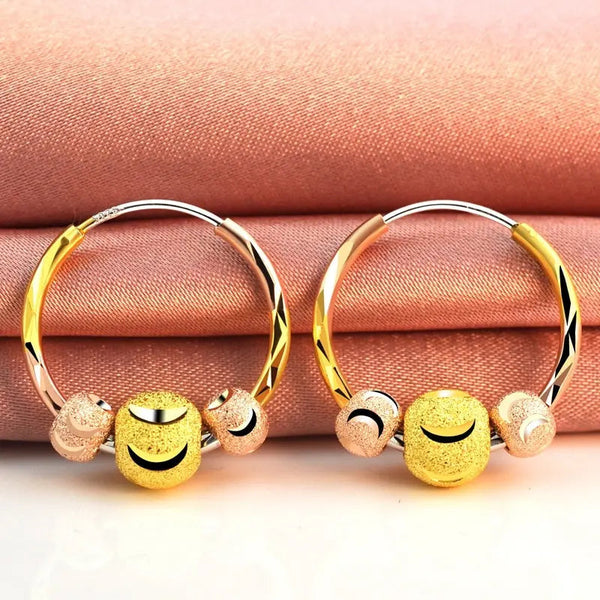 Lovcia Sterling Silver 18K Gold-Plated Glittering Bead Hoop Earrings for Women-Earrings-Gold-Gold