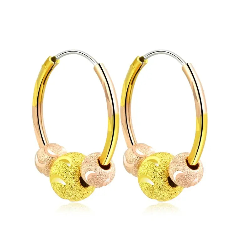 Lovcia Sterling Silver 18K Gold-Plated Glittering Bead Hoop Earrings for Women-Earrings-Gold-Gold