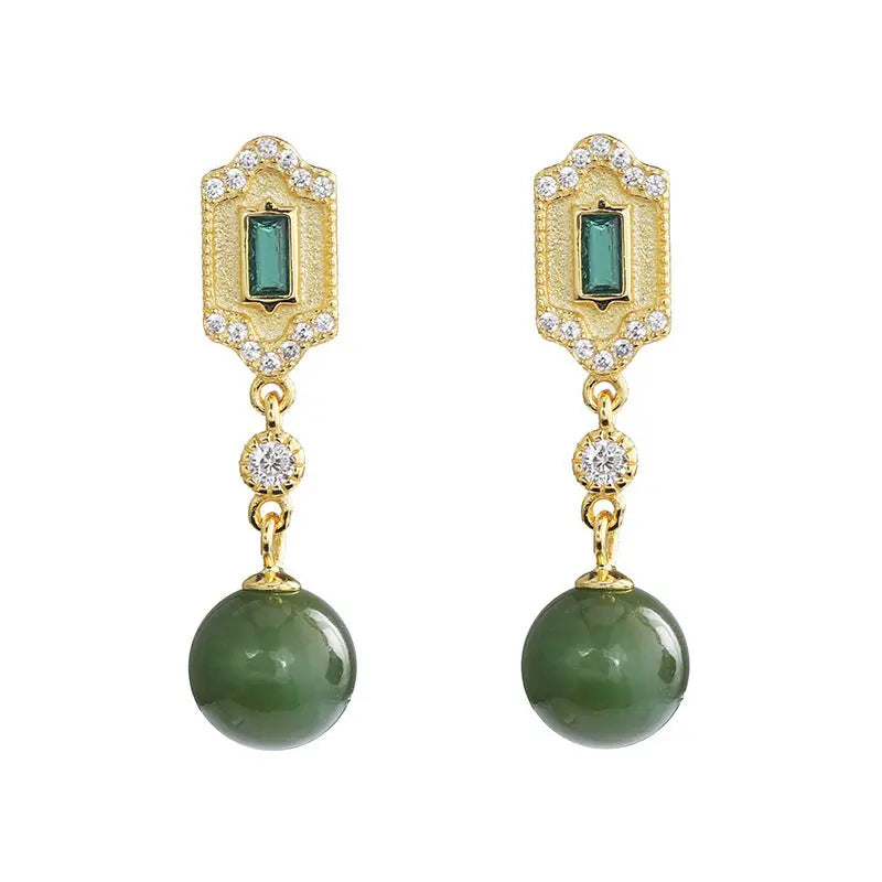 Lovcia Sterling Silver 925 Earrings with Southern Red Agate and Hetian Jade for Women-Earrings-Hetian Biyu-925 Silver-Hetian Biyu