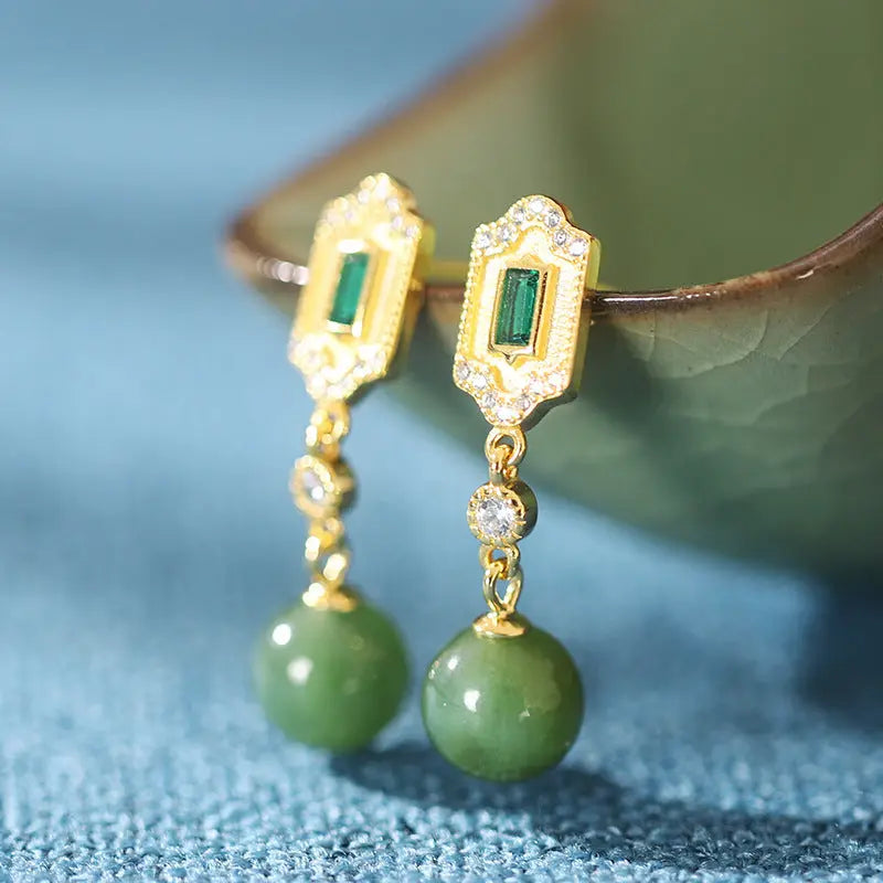 Lovcia Sterling Silver 925 Earrings with Southern Red Agate and Hetian Jade for Women-Earrings-Hetian White Jade-925 Silver-Hetian White Jade