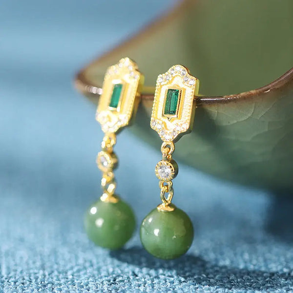 Lovcia Sterling Silver 925 Earrings with Southern Red Agate and Hetian Jade for Women-Earrings-Hetian White Jade-925 Silver-Hetian White Jade