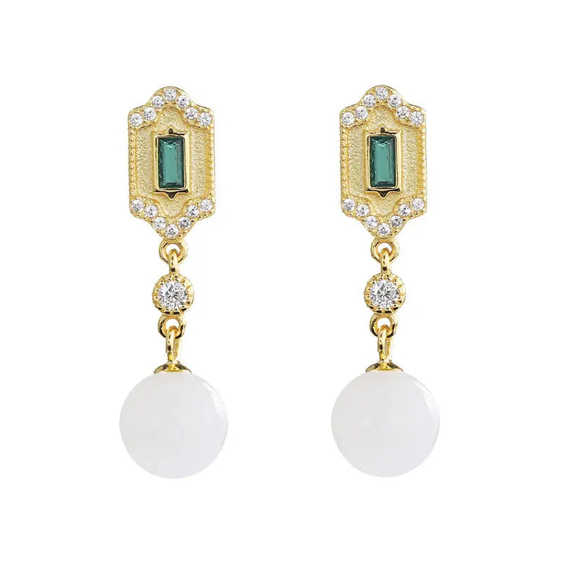 Lovcia Sterling Silver 925 Earrings with Southern Red Agate and Hetian Jade for Women-Earrings-Hetian White Jade-925 Silver-Hetian White Jade
