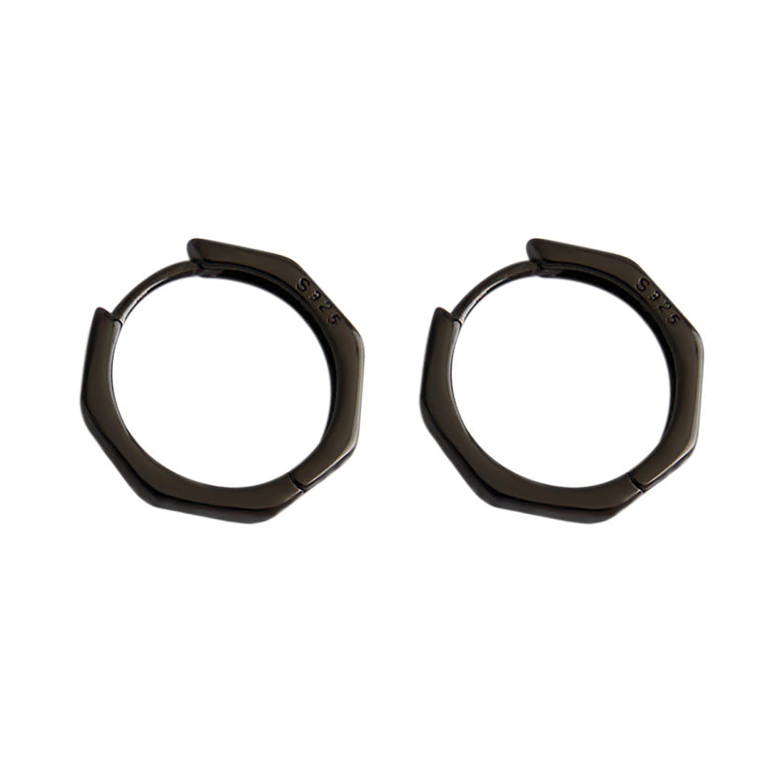 Lovcia Sterling Silver 925 Geometric Octagonal Hoop Earrings for Women with Rhodium/Black Gold Plating-Earrings-Black Gold-Black Gold