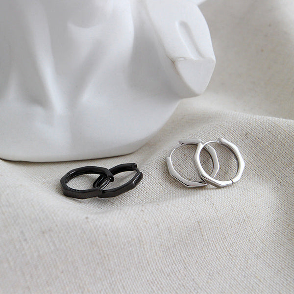 Lovcia Sterling Silver 925 Geometric Octagonal Hoop Earrings for Women with Rhodium/Black Gold Plating-Earrings-Rhodium-Rhodium