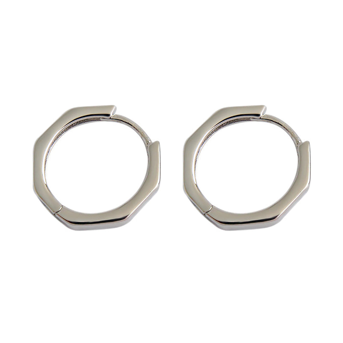 Lovcia Sterling Silver 925 Geometric Octagonal Hoop Earrings for Women with Rhodium/Black Gold Plating-Earrings-Rhodium-Rhodium