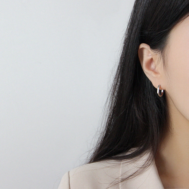 Lovcia Sterling Silver 925 Geometric Octagonal Hoop Earrings for Women with Rhodium/Black Gold Plating-Earrings-Rhodium-Rhodium