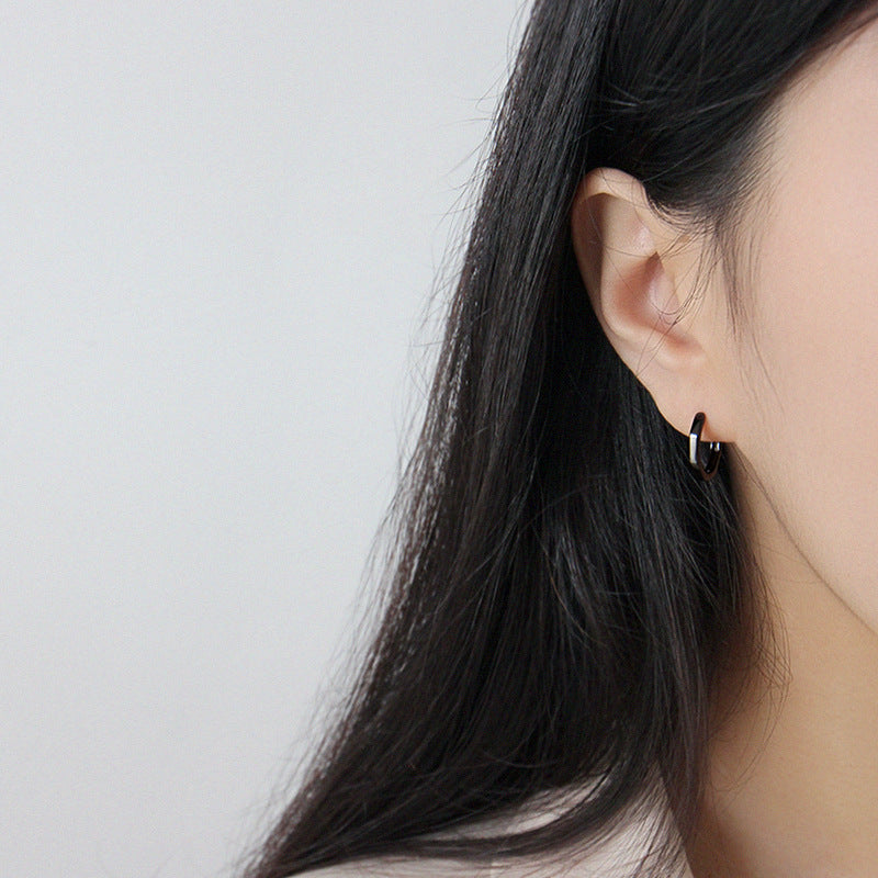 Lovcia Sterling Silver 925 Geometric Octagonal Hoop Earrings for Women with Rhodium/Black Gold Plating-Earrings-Rhodium-Rhodium