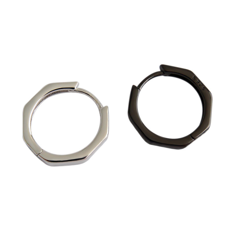 Lovcia Sterling Silver 925 Geometric Octagonal Hoop Earrings for Women with Rhodium/Black Gold Plating-Earrings-Rhodium-Rhodium