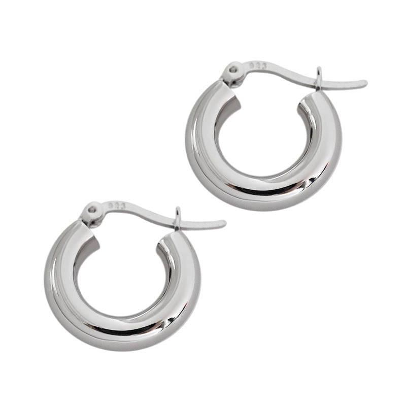 Lovcia Sterling Silver 925 Tube Circle Huggie Hoop Earrings for Women with 18K Gold/Rhodium-Earrings-Rhodium-Rhodium